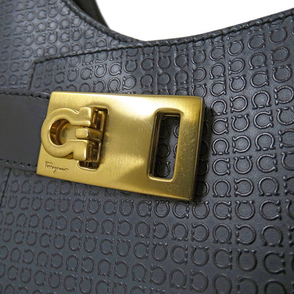 Ferragamo フェラガモ ショルダーバッグ ガンチーニ グレー レザー レディース 【中古】