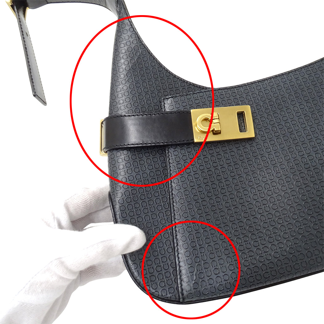 Ferragamo フェラガモ ショルダーバッグ ガンチーニ グレー レザー レディース 【中古】