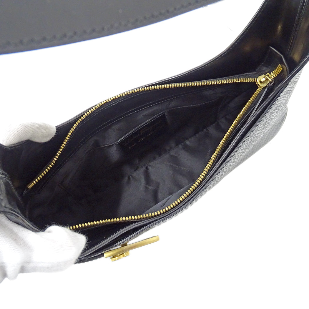 Ferragamo フェラガモ ショルダーバッグ ガンチーニ グレー レザー レディース 【中古】