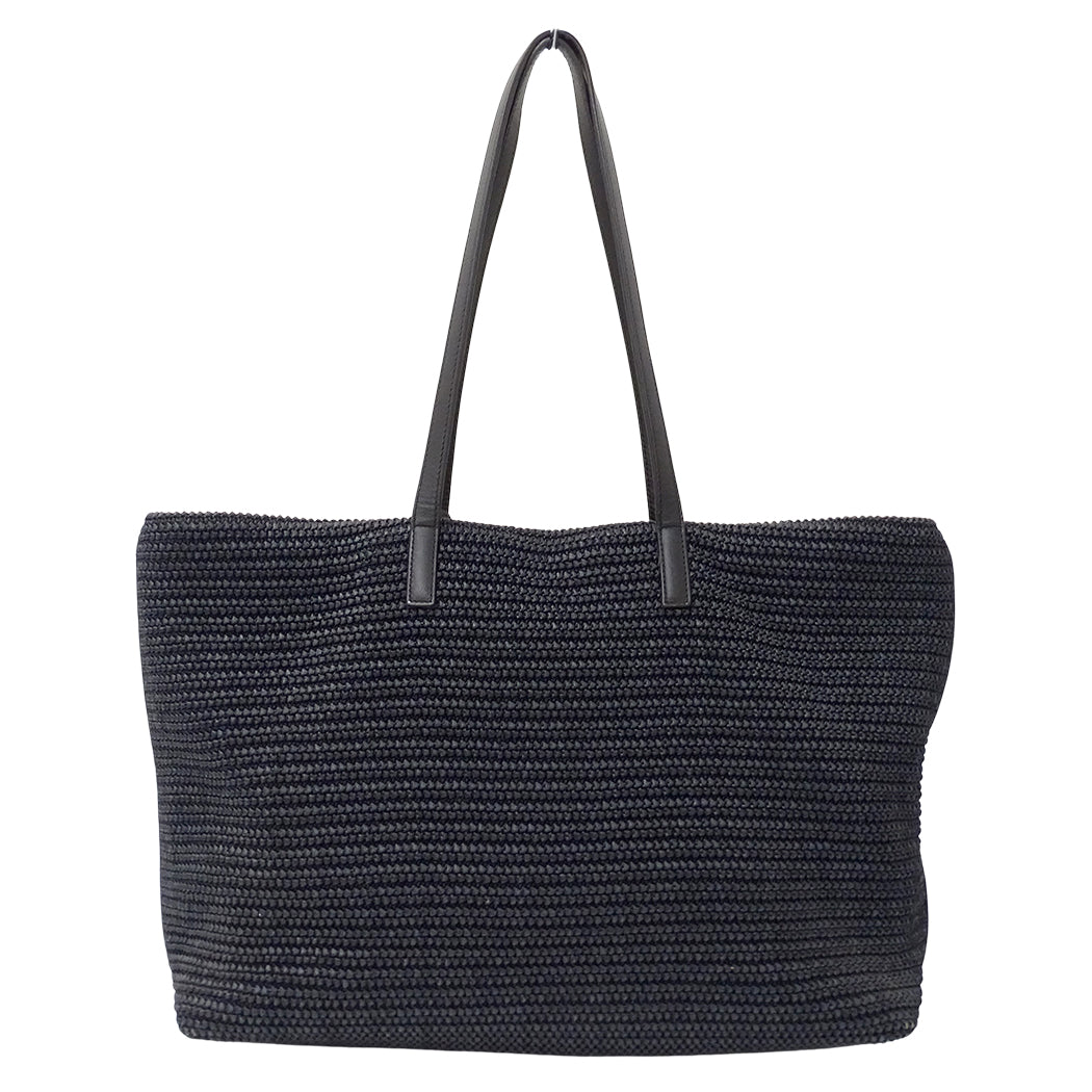 SAINT LAURENT サンローラン トートバッグ ブラック 490793 ラフィア レディース 【中古】