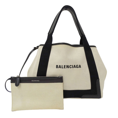 BALENCIAGA バレンシアガ ネイビーカバスS ハンドバッグ アイボリー ブラック 339933 キャンバス レディース 【中古】