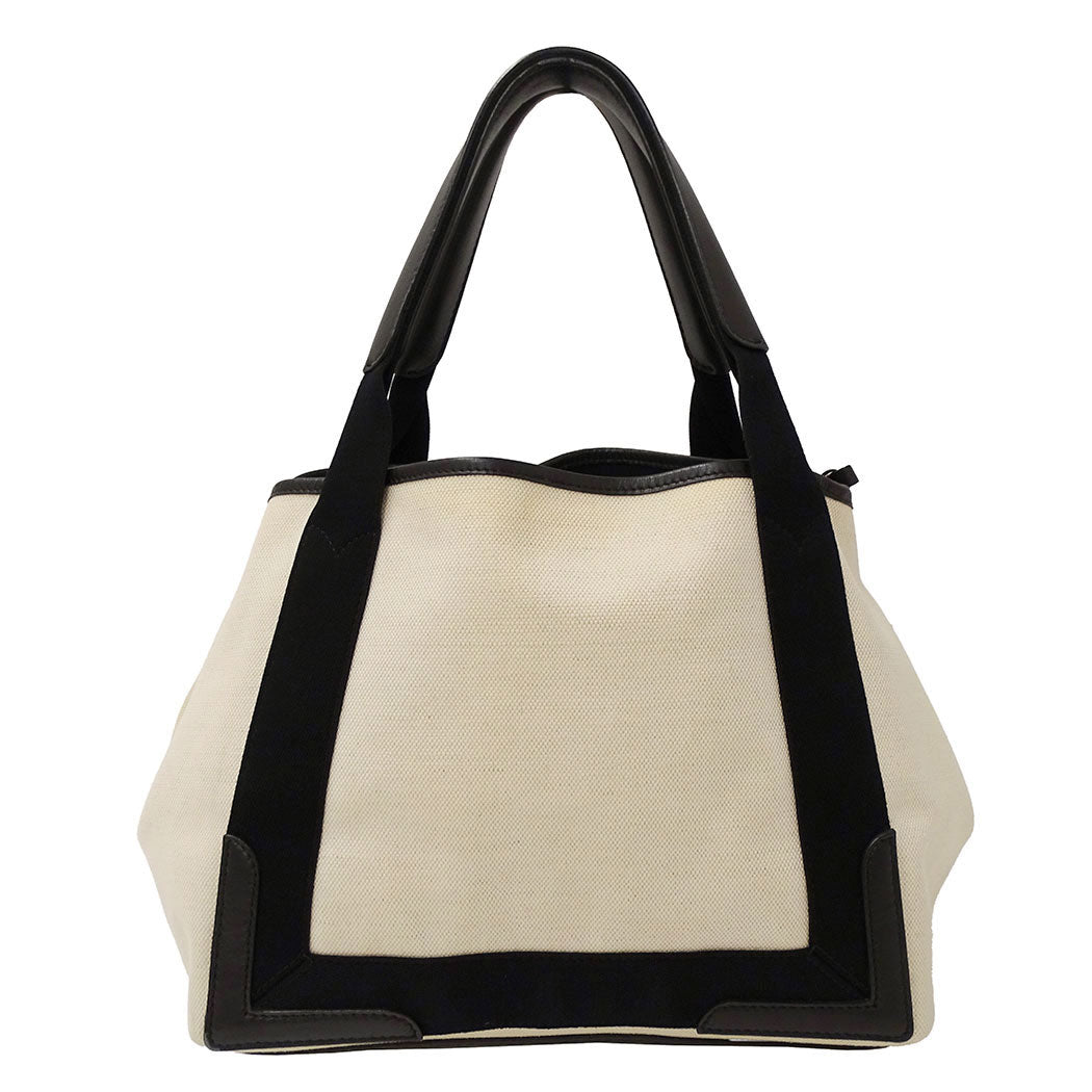 BALENCIAGA バレンシアガ ネイビーカバスS ハンドバッグ アイボリー ブラック 339933 キャンバス レディース 【中古】