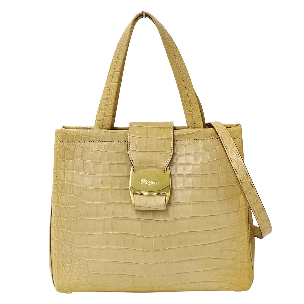 Ferragamo フェラガモ 2wayバッグ ヴァラ ベージュ レザー レディース 【中古】