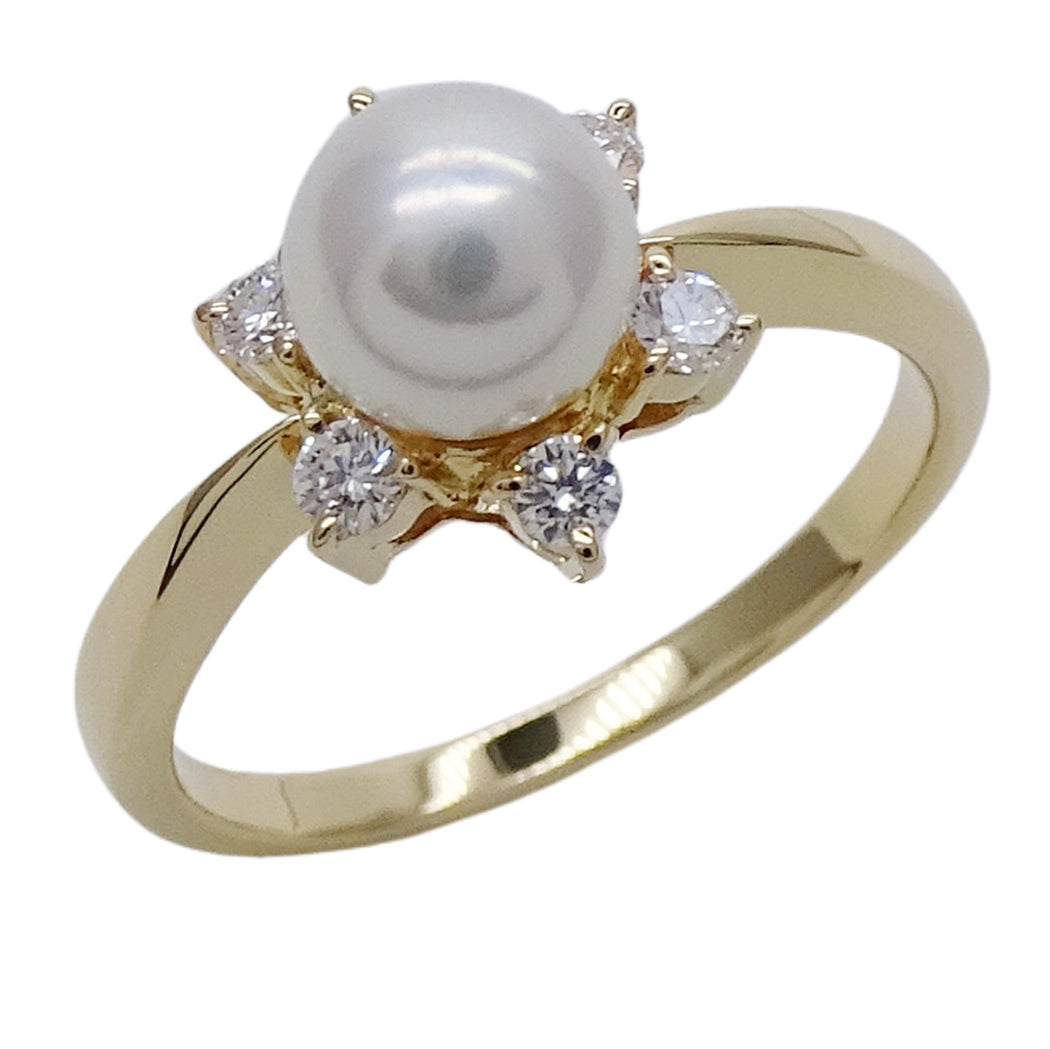 MIKIMOTO ミキモト リング 指輪 K18 パール ダイヤモンド 約11号 レディース 磨き済み【中古】