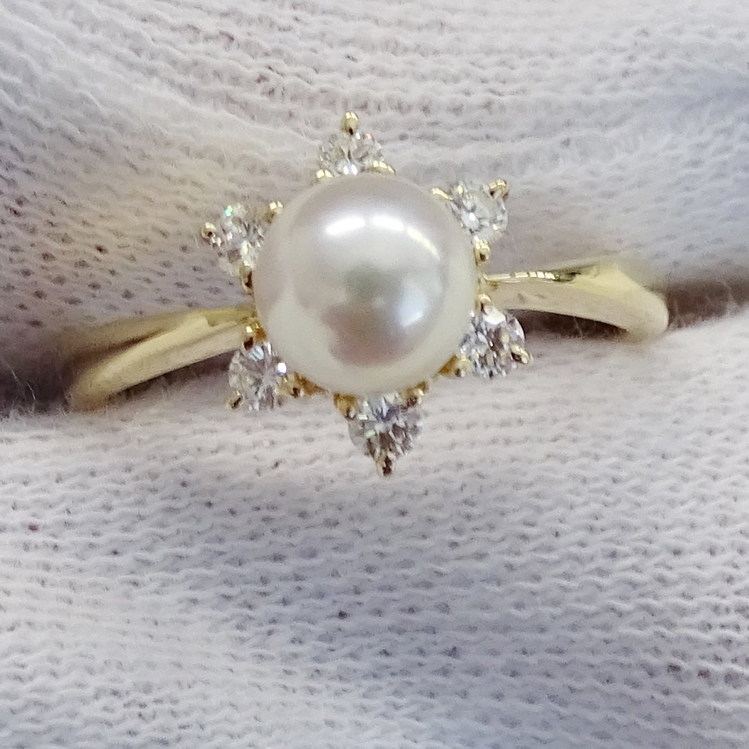 MIKIMOTO ミキモト リング 指輪 K18 パール ダイヤモンド 約11号 レディース 磨き済み【中古】