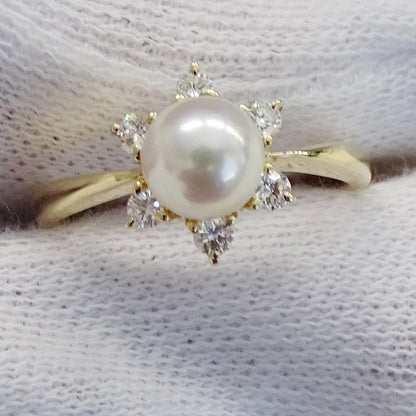MIKIMOTO ミキモト リング 指輪 K18 パール ダイヤモンド 約11号 レディース 磨き済み【中古】