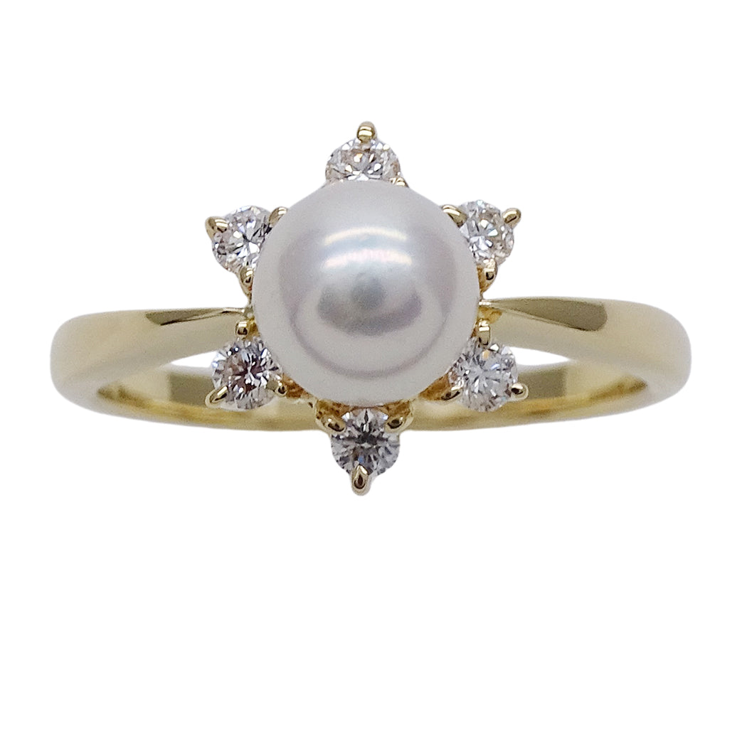 MIKIMOTO ミキモト リング 指輪 K18 パール ダイヤモンド 約11号 レディース 磨き済み【中古】