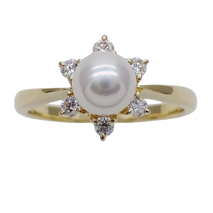 MIKIMOTO ミキモト リング 指輪 K18 パール ダイヤモンド 約11号 レディース 磨き済み【中古】