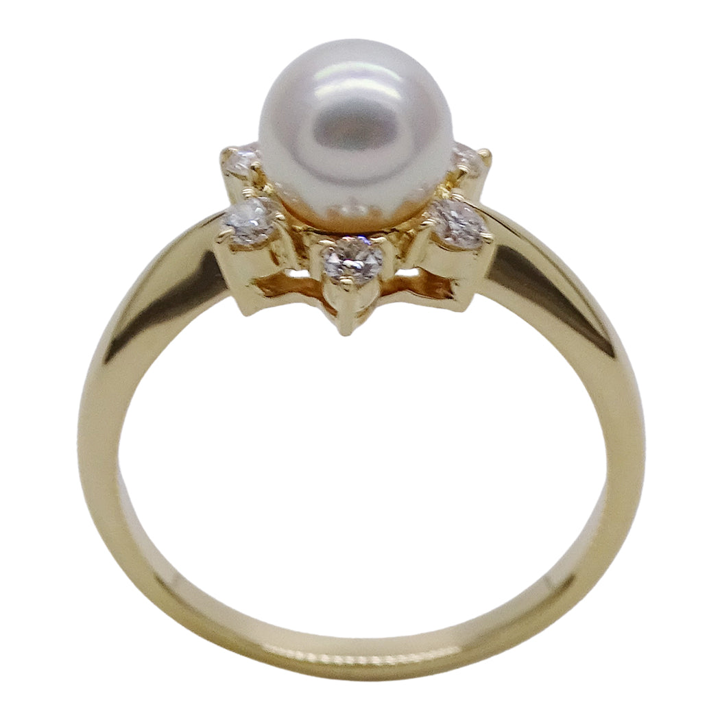 MIKIMOTO ミキモト リング 指輪 K18 パール ダイヤモンド 約11号 レディース 磨き済み【中古】