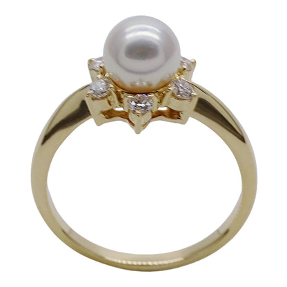MIKIMOTO ミキモト リング 指輪 K18 パール ダイヤモンド 約11号 レディース 磨き済み【中古】