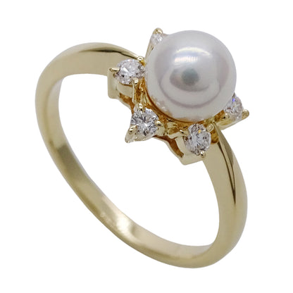 MIKIMOTO ミキモト リング 指輪 K18 パール ダイヤモンド 約11号 レディース 磨き済み【中古】