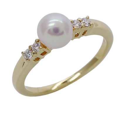 MIKIMOTO ミキモト リング 指輪 K18 パール ダイヤモンド 約10号 レディース 磨き済み【中古】