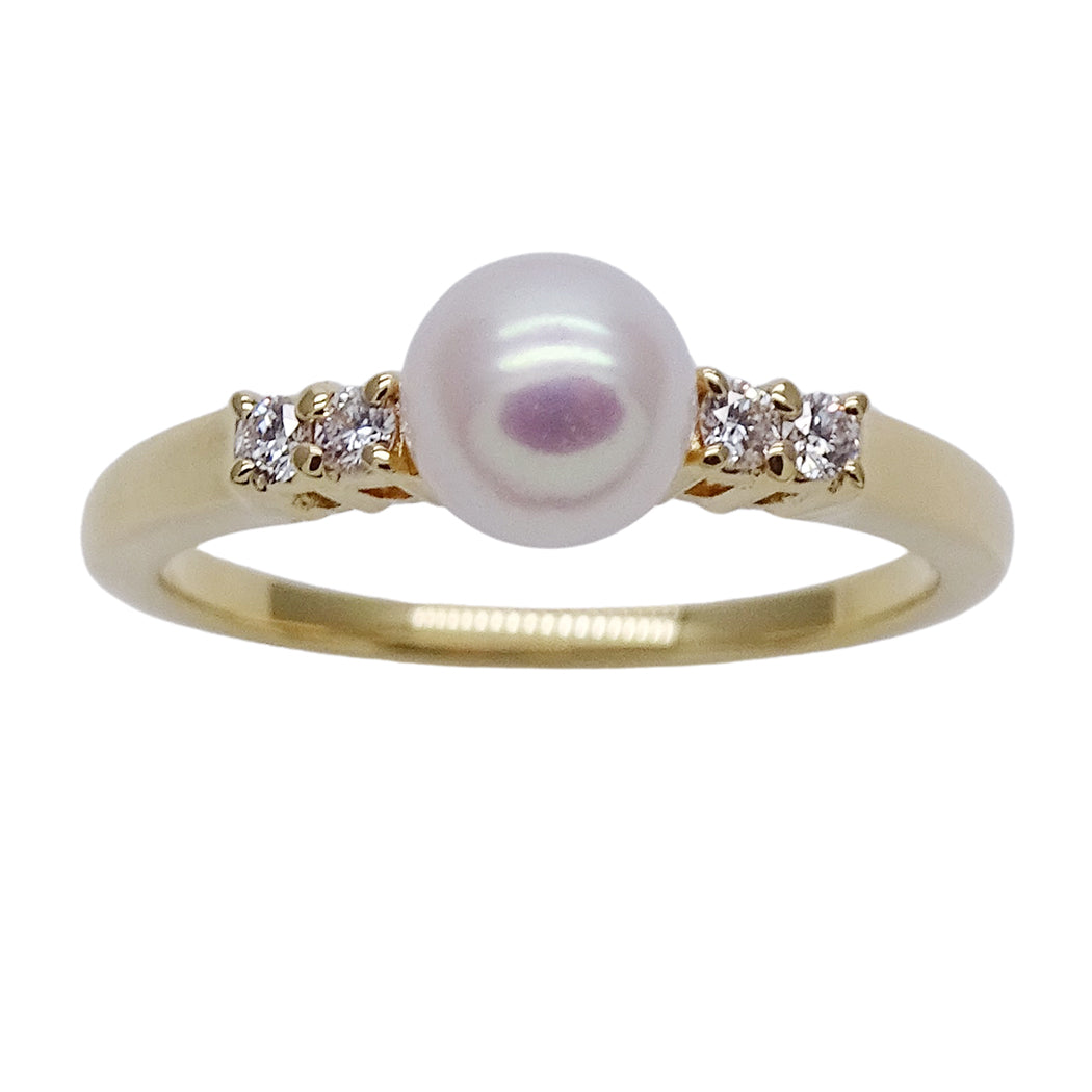MIKIMOTO ミキモト リング 指輪 K18 パール ダイヤモンド 約10号 レディース 磨き済み【中古】