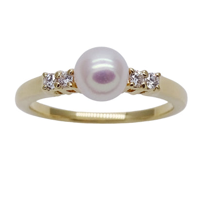 MIKIMOTO ミキモト リング 指輪 K18 パール ダイヤモンド 約10号 レディース 磨き済み【中古】