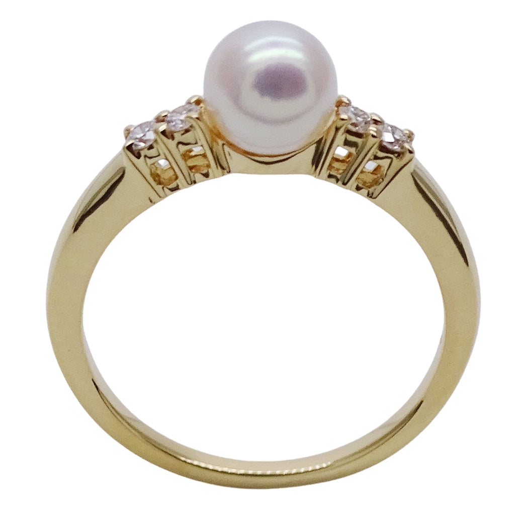 MIKIMOTO ミキモト リング 指輪 K18 パール ダイヤモンド 約10号 レディース 磨き済み【中古】