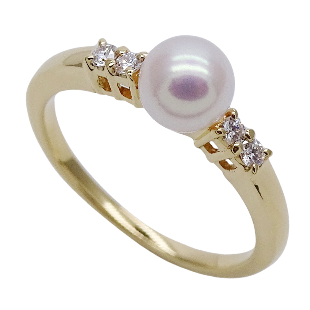 MIKIMOTO ミキモト リング 指輪 K18 パール ダイヤモンド 約10号 レディース 磨き済み【中古】