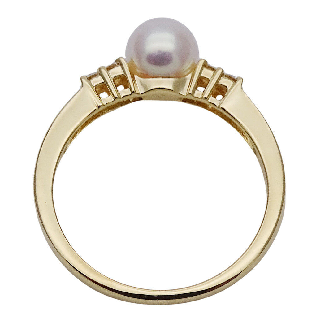 MIKIMOTO ミキモト リング 指輪 K18 パール ダイヤモンド 約10号 レディース 磨き済み【中古】