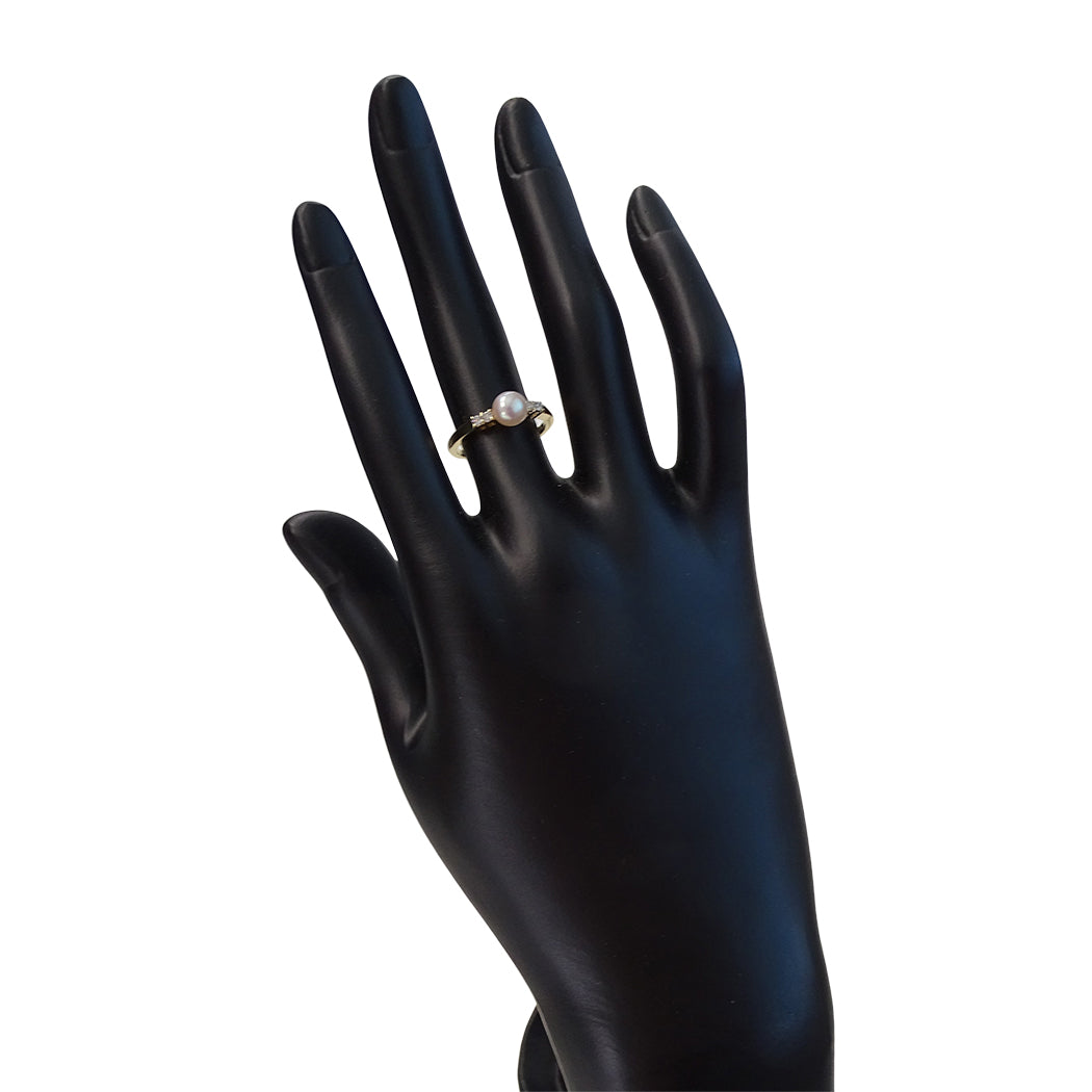 MIKIMOTO ミキモト リング 指輪 K18 パール ダイヤモンド 約10号 レディース 磨き済み【中古】