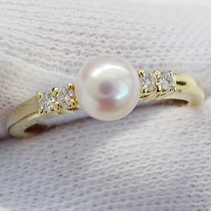 MIKIMOTO ミキモト リング 指輪 K18 パール ダイヤモンド 約10号 レディース 磨き済み【中古】