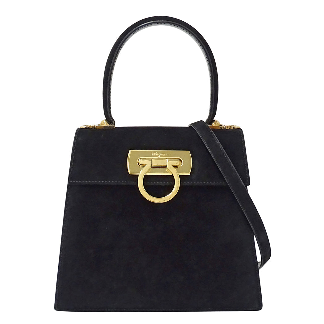 Ferragamo フェラガモ 2wayバッグ ガンチーニ ブラック BX-212193 スエード レディース 【中古】