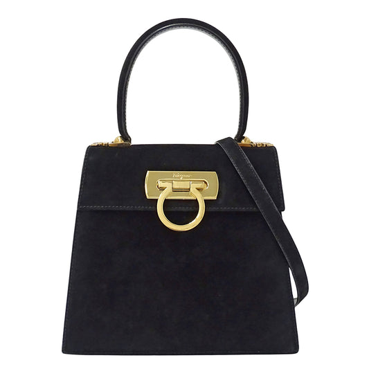 Ferragamo フェラガモ 2wayバッグ ガンチーニ ブラック BX-212193 スエード レディース 【中古】