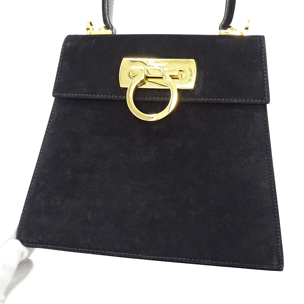 Ferragamo フェラガモ 2wayバッグ ガンチーニ ブラック BX-212193 スエード レディース 【中古】