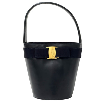 Ferragamo フェラガモ ハンドバッグ ヴァラリボン ネイビー レザー レディース 【中古】