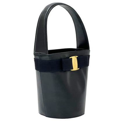 Ferragamo フェラガモ ハンドバッグ ヴァラリボン ネイビー レザー レディース 【中古】