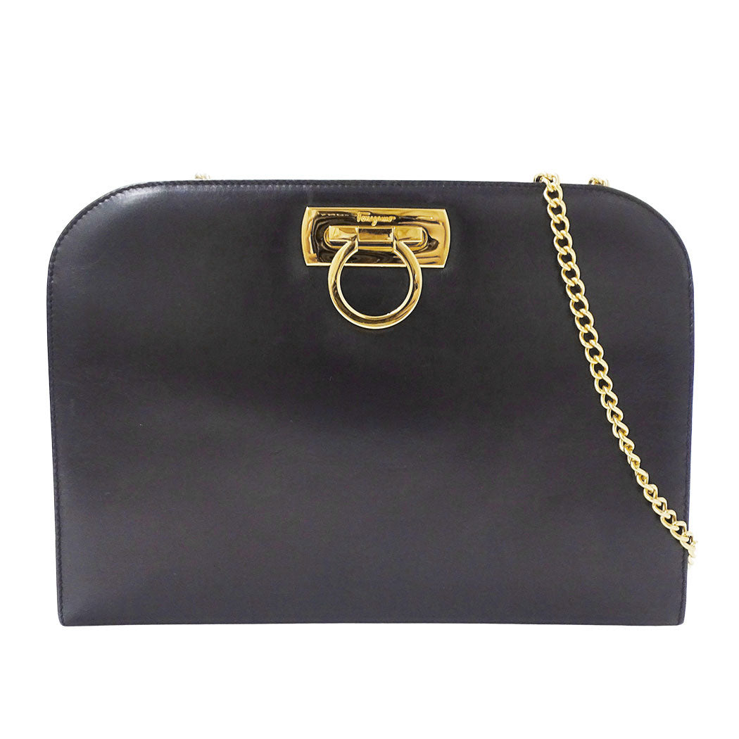 Ferragamo フェラガモ 2wayバッグ ガンチーニ ブラック レザー レディース 【中古】