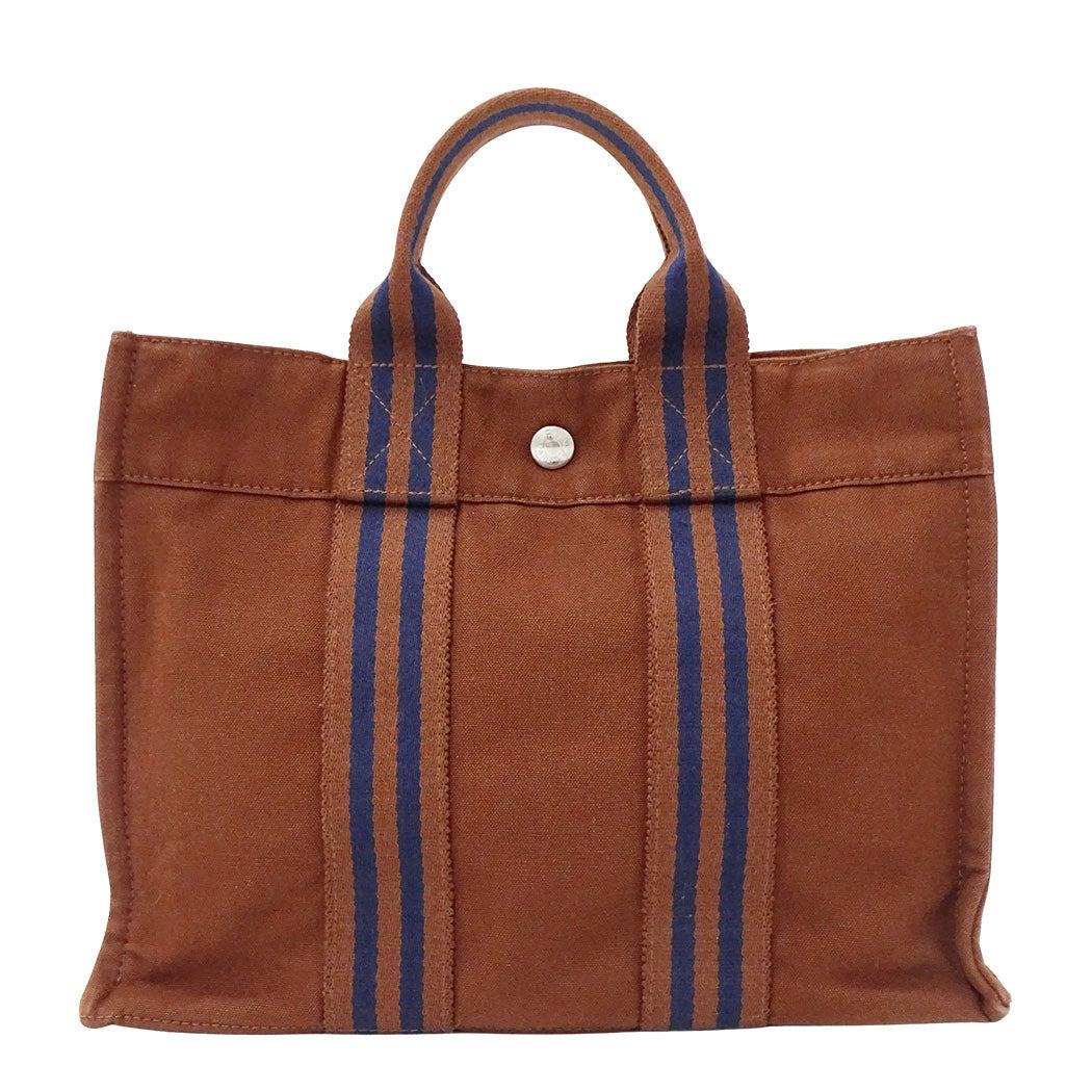 HERMES エルメス フールトゥ トートPM トートバッグ ブラウン シルバー金具 キャンバス レディース メンズ 【中古】