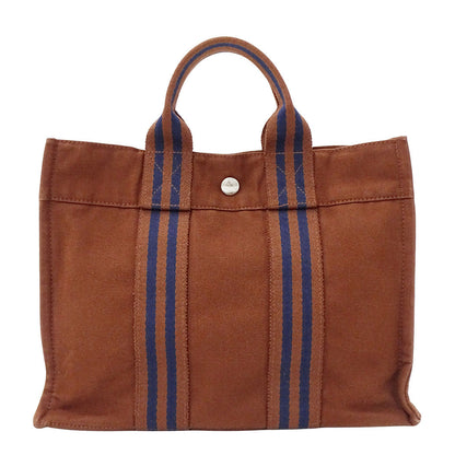 HERMES エルメス フールトゥ トートPM トートバッグ ブラウン シルバー金具 キャンバス レディース メンズ 【中古】