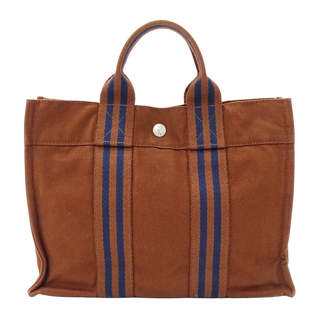 HERMES エルメス フールトゥ トートPM トートバッグ ブラウン シルバー金具 キャンバス レディース メンズ 【中古】