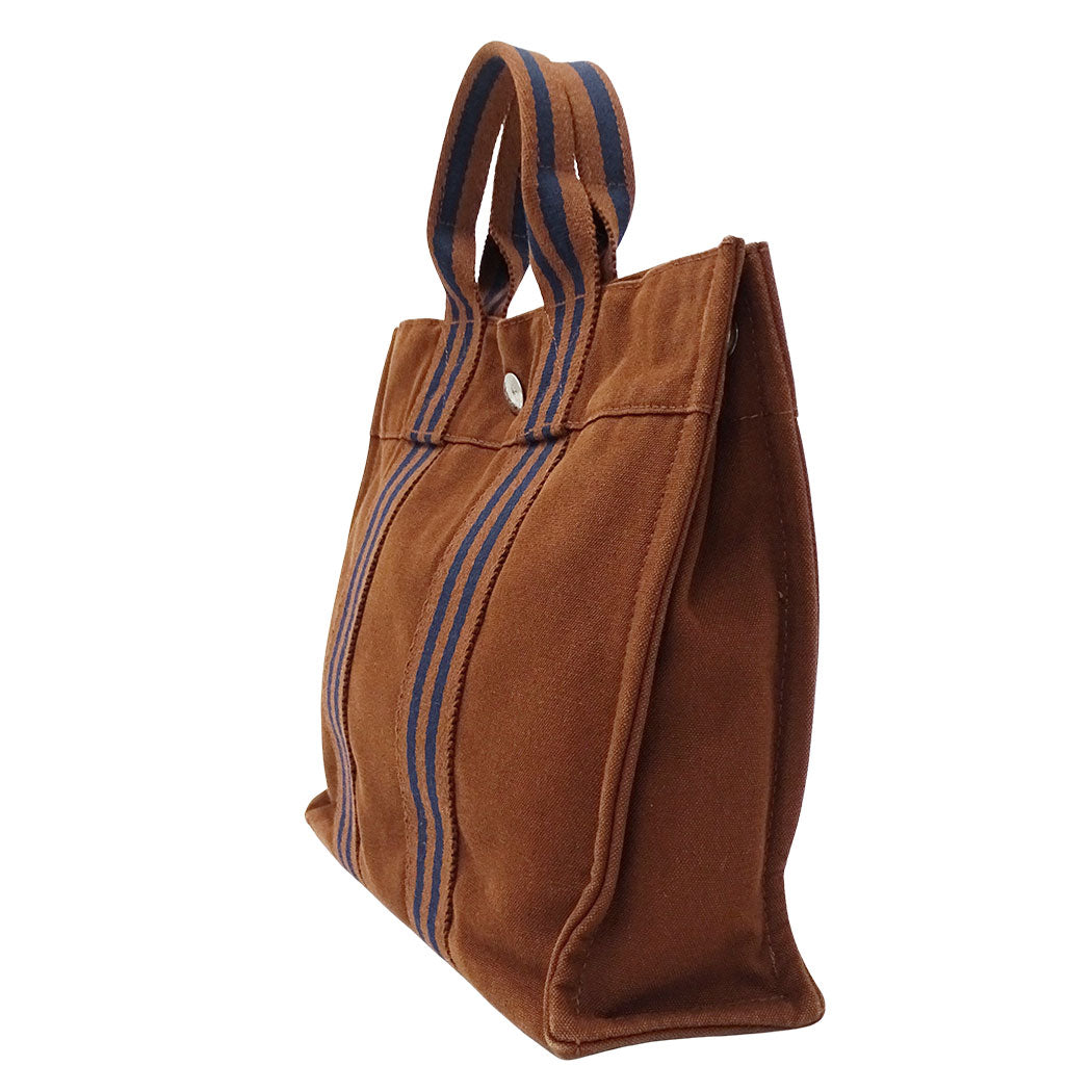 HERMES エルメス フールトゥ トートPM トートバッグ ブラウン シルバー金具 キャンバス レディース メンズ 【中古】