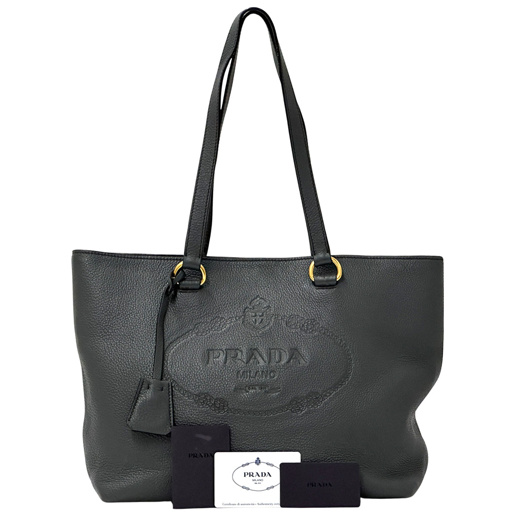 PRADA プラダ トートバッグ グレー 1BG100 レザー レディース 【中古】