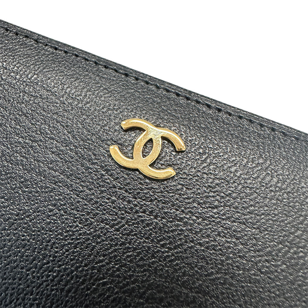 CHANEL シャネル 長財布 ブラック ゴールド金具 レザー レディース 【中古】