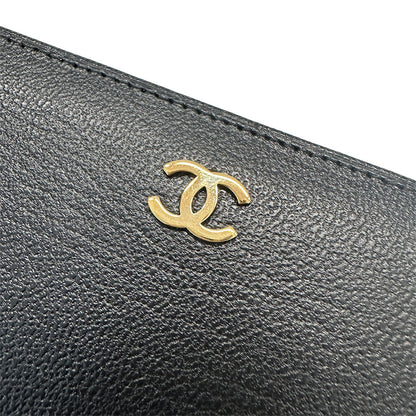 CHANEL シャネル 長財布 ブラック ゴールド金具 レザー レディース 【中古】