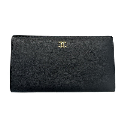 CHANEL シャネル 長財布 ブラック ゴールド金具 レザー レディース 【中古】