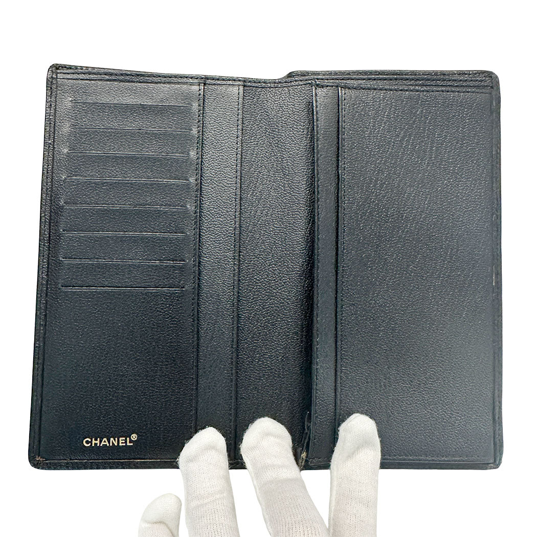 CHANEL シャネル 長財布 ブラック ゴールド金具 レザー レディース 【中古】