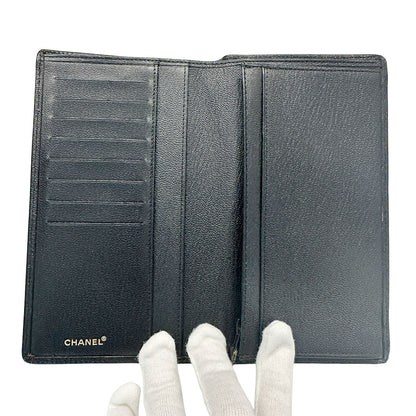 CHANEL シャネル 長財布 ブラック ゴールド金具 レザー レディース 【中古】