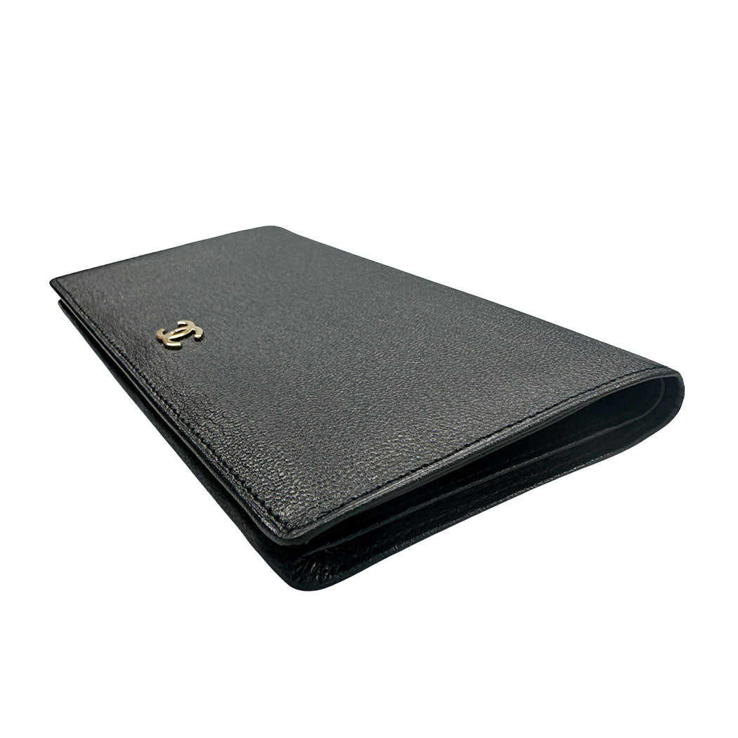CHANEL シャネル 長財布 ブラック ゴールド金具 レザー レディース 【中古】