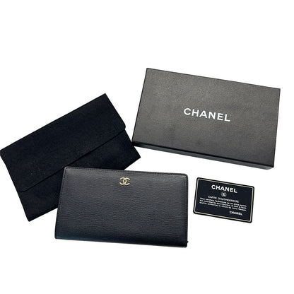 CHANEL シャネル 長財布 ブラック ゴールド金具 レザー レディース 【中古】