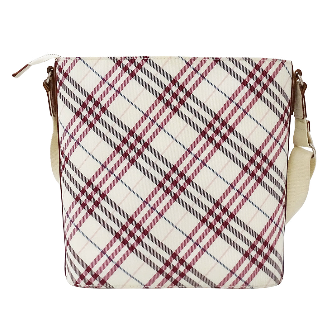 BURBERRY BLUE LABEL バーバリーブルーレーベル ショルダーバッグ ホワイト レッド キャンバス レディース 【中古】