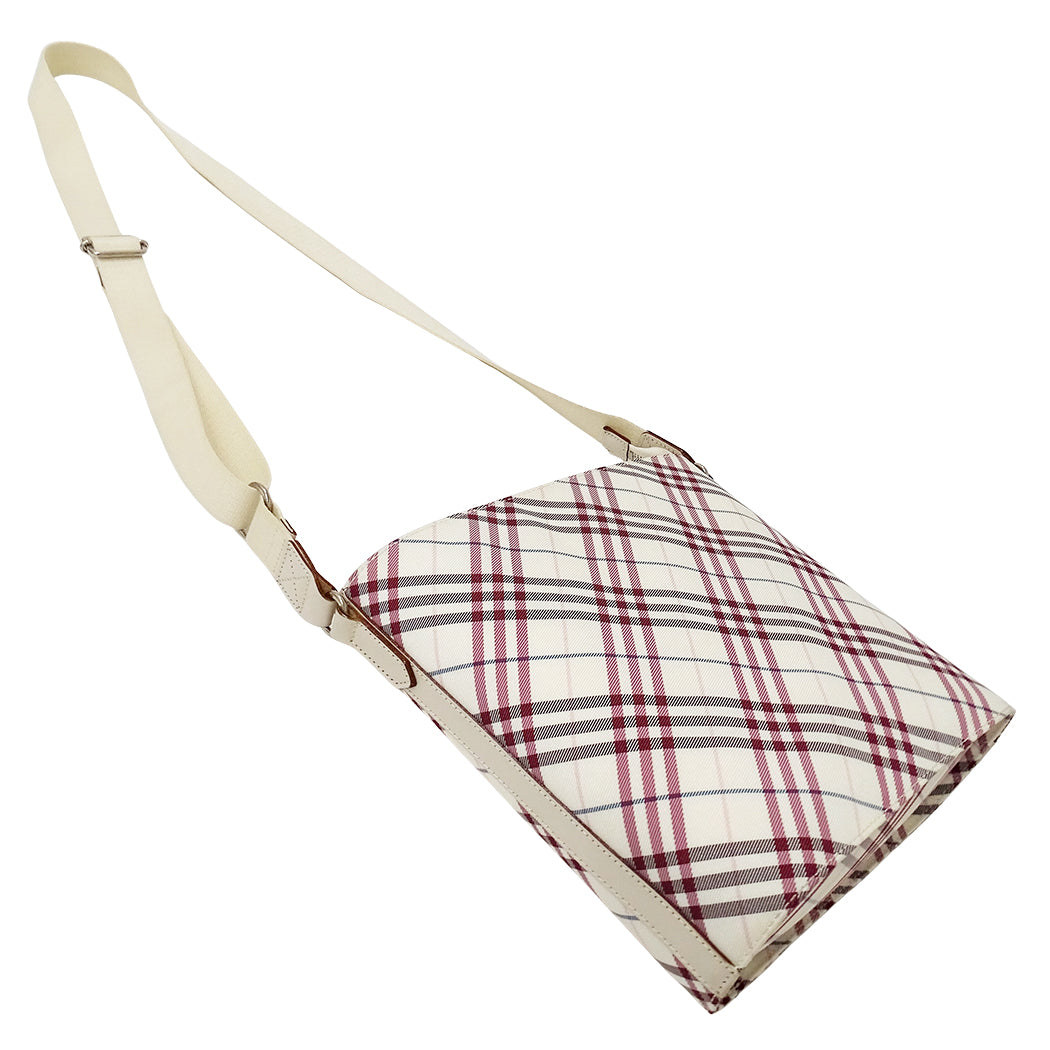 BURBERRY BLUE LABEL バーバリーブルーレーベル ショルダーバッグ ホワイト レッド キャンバス レディース 【中古】