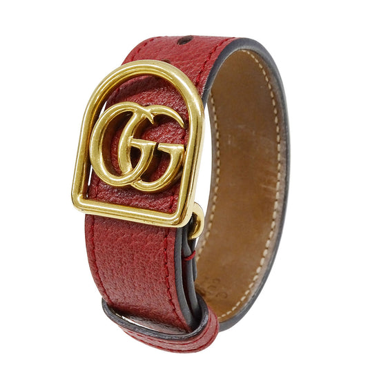 GUCCI グッチ ブレスレット GGマーモント レザー レッド ゴールド Lサイズ レディース メンズ 【中古】