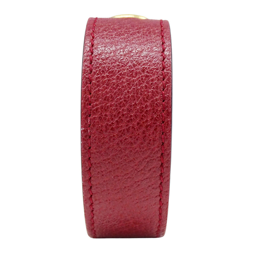 GUCCI グッチ ブレスレット GGマーモント レザー レッド ゴールド Lサイズ レディース メンズ 【中古】