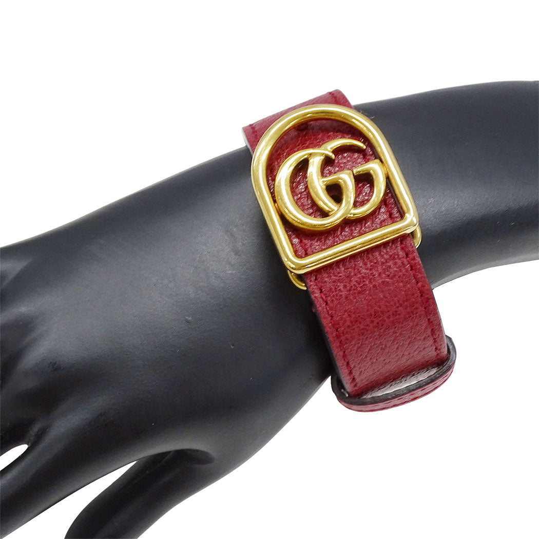 GUCCI グッチ ブレスレット GGマーモント レザー レッド ゴールド Lサイズ レディース メンズ 【中古】