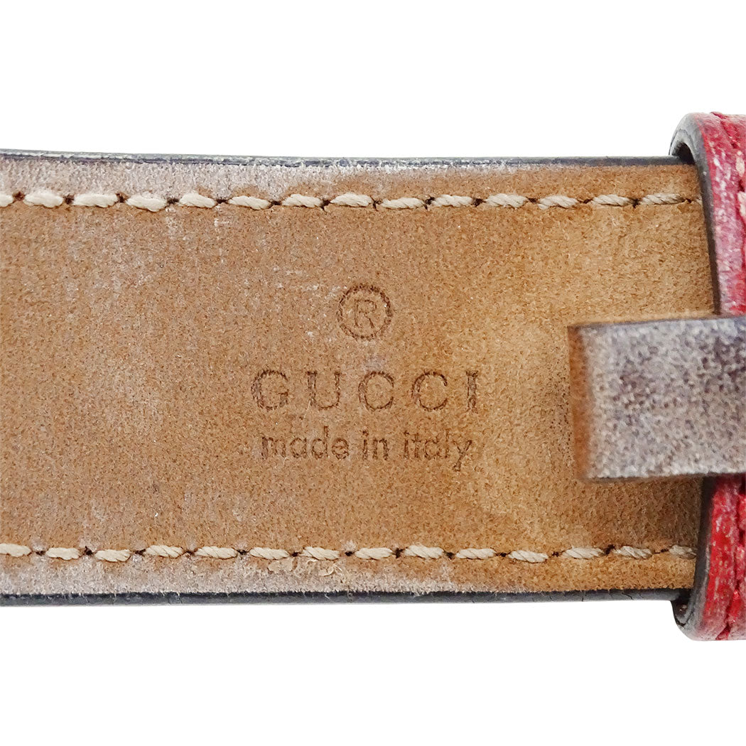 GUCCI グッチ ブレスレット GGマーモント レザー レッド ゴールド Lサイズ レディース メンズ 【中古】