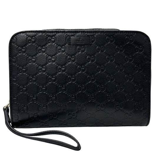 GUCCI グッチ クラッチ・セカンドバッグ シマ ブラック ゴールド金具 201755 レザー メンズ 【中古】