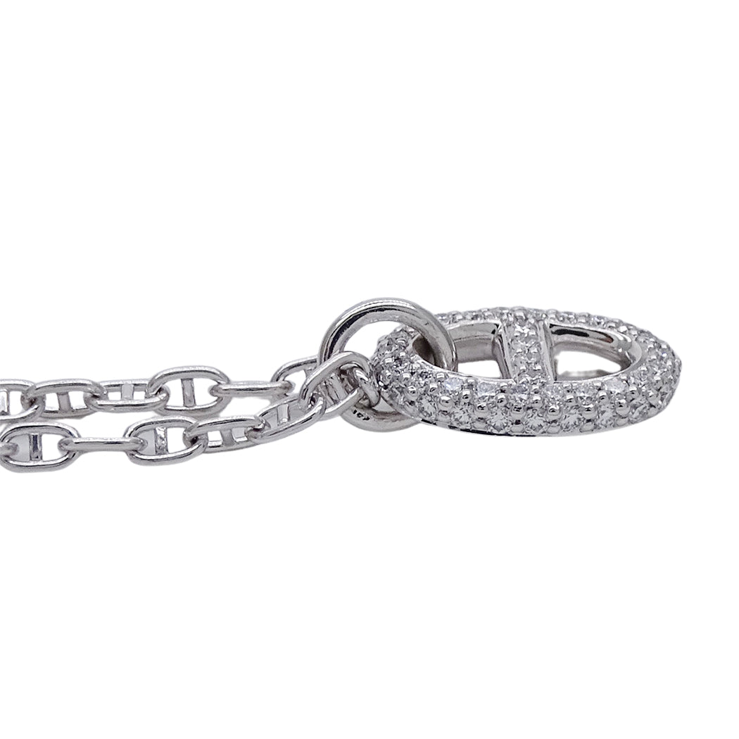 HERMES エルメス シェーヌダンクル ファランドールPM ネックレス 750WG ダイヤモンド SHサイズ レディース 磨き済み【中古】