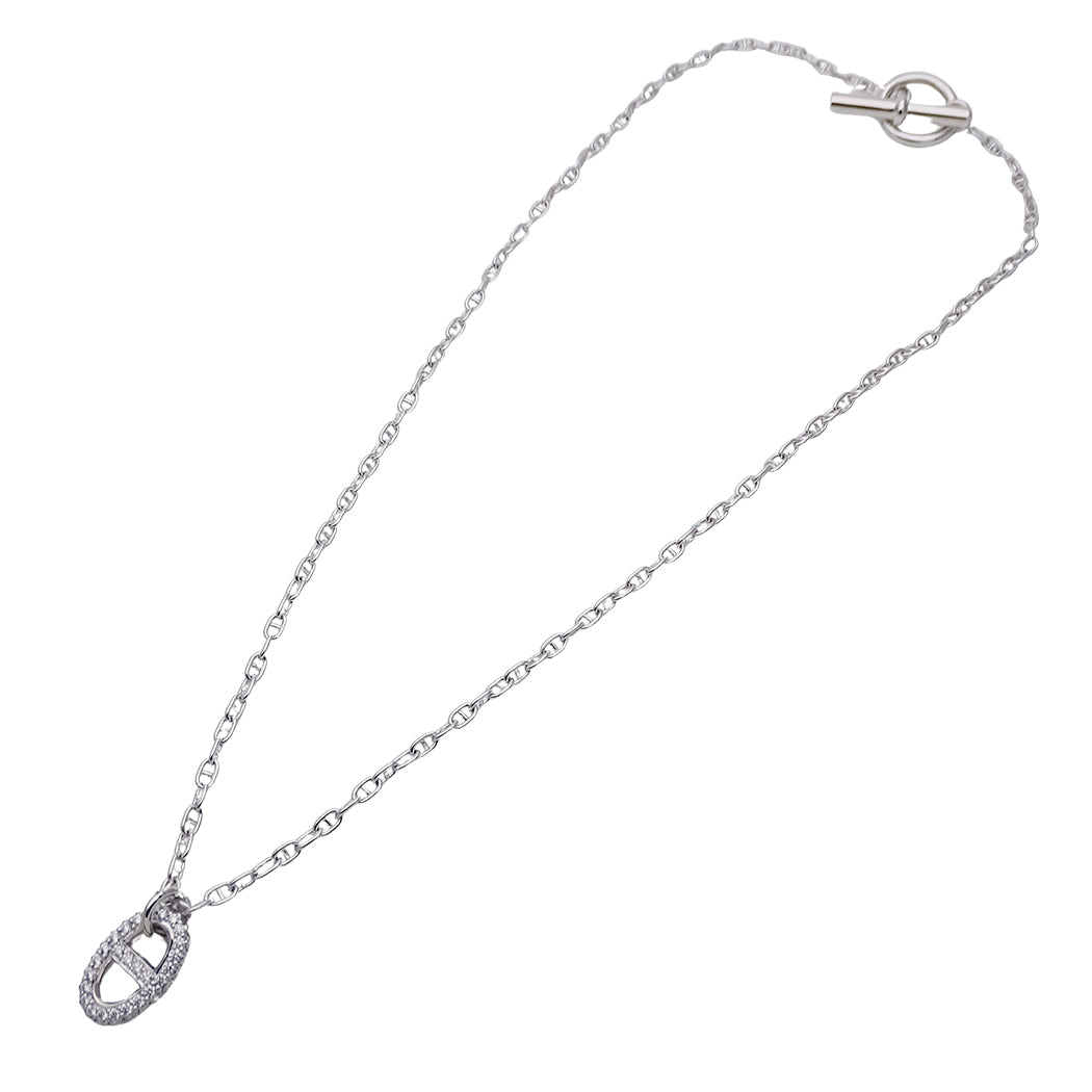 HERMES エルメス シェーヌダンクル ファランドールPM ネックレス 750WG ダイヤモンド SHサイズ レディース 磨き済み【中古】